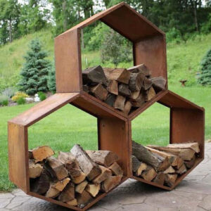 Altıgen 3 Bölmeli Corten Odunluk WS01